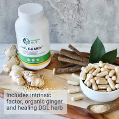 Healthy Gut HCL Guard DGL licorice extract image conveys soothing digestive lining support