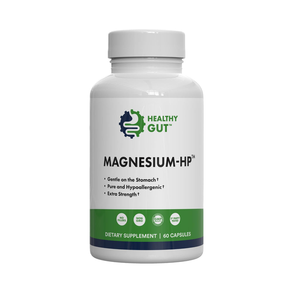 Healthy Gut Magnesium-HP bottle on white background