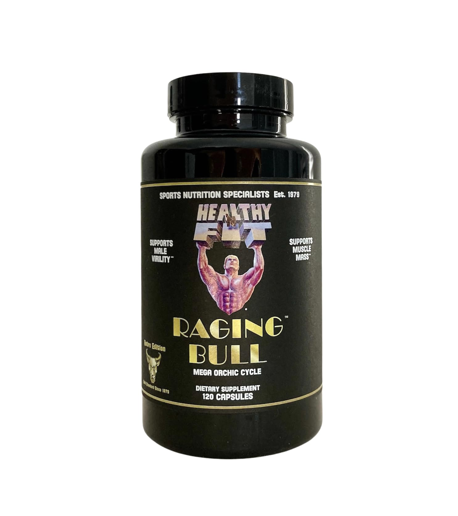 Front view of Healthy N Fit Raging Bull Mega Orchic bottle