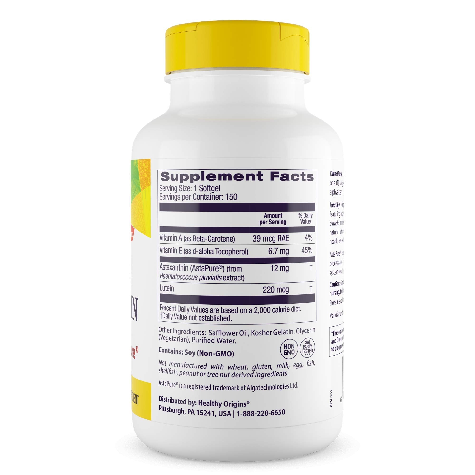 Serving size 1 softgel illustration for Healthy Origins Astaxanthin 12 mg