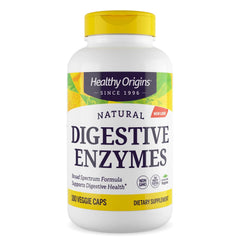 Healthy Origins Digestive Enzymes bottle front promotes broad digestive support.