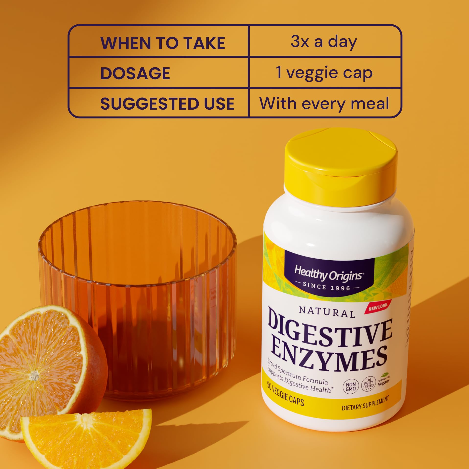 Label showing broad-spectrum digestive enzymes ingredients