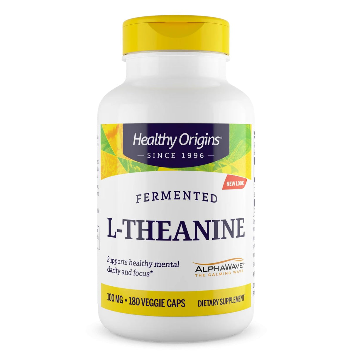 Healthy Origins L-Theanine AlphaWave bottle with label