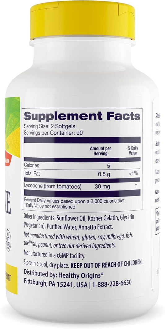 Close-up of Lycopene 15 mg label details