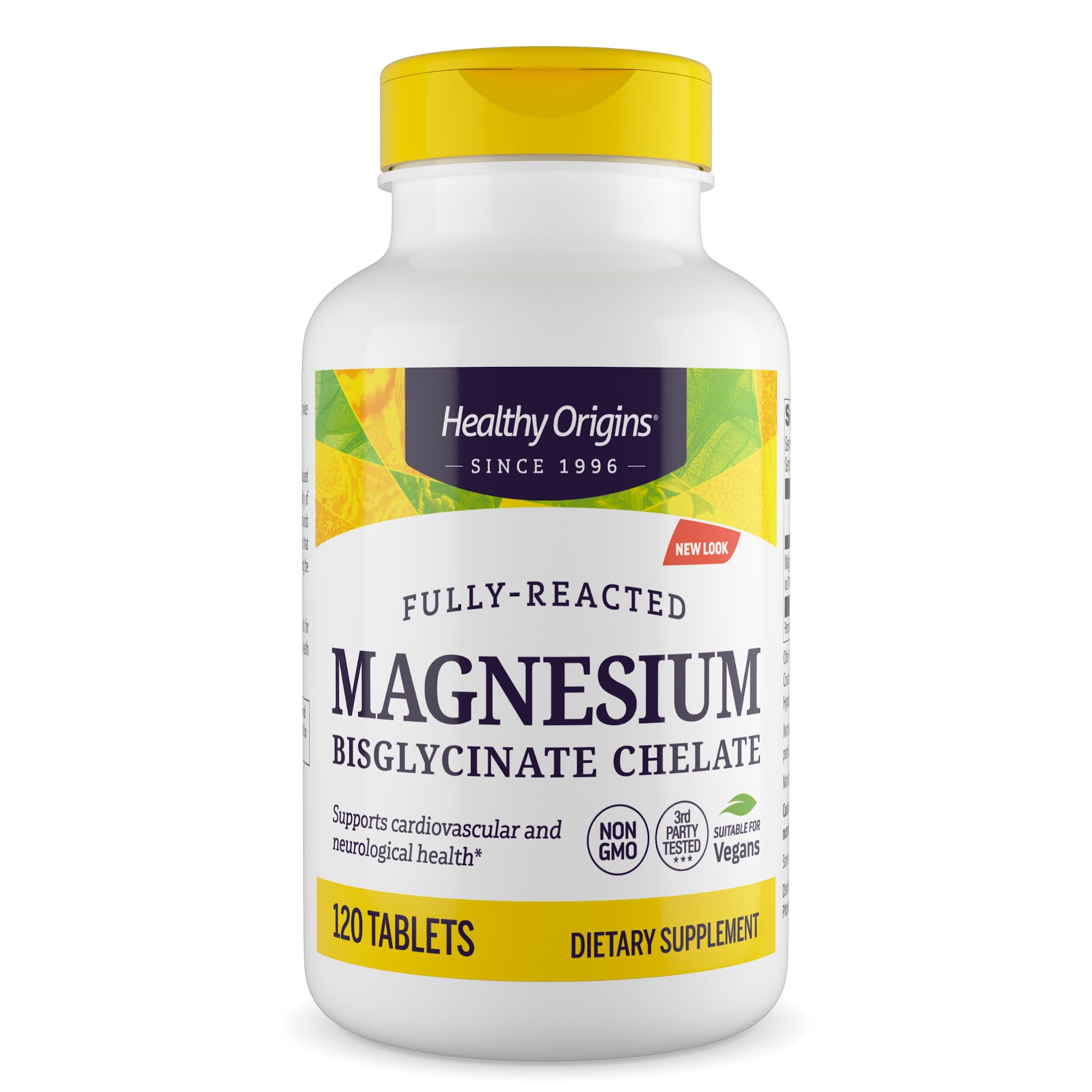 Front view of Healthy Origins Magnesium Bisglycinate Chelate 120 tablets bottle
