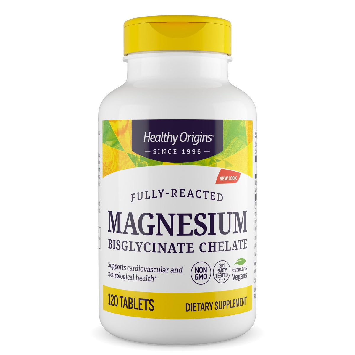 Front view of Healthy Origins Magnesium Bisglycinate Chelate 120 tablets bottle