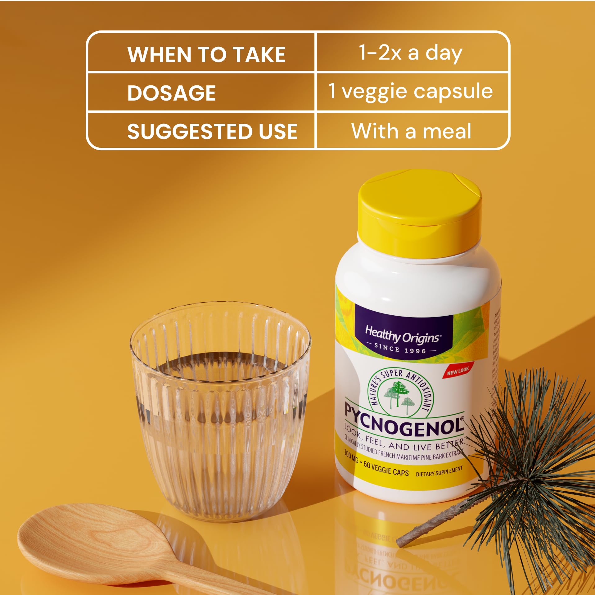 Gluten-free and non-GMO label on Healthy Origins Pycnogenol bottle