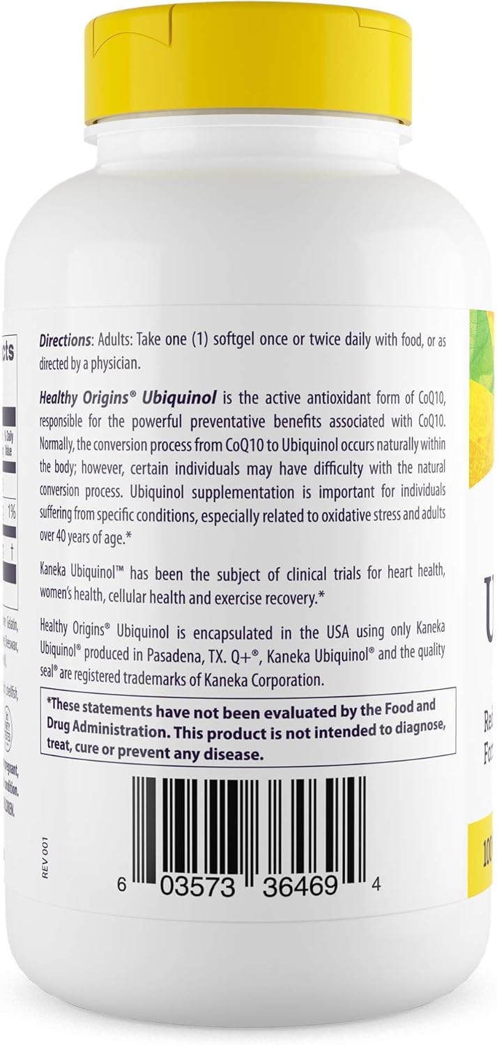 Supplement facts panel on Healthy Origins Ubiquinol bottle