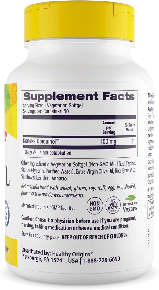 Close-up of Kaneka Ubiquinol active CoQ10 label on bottle