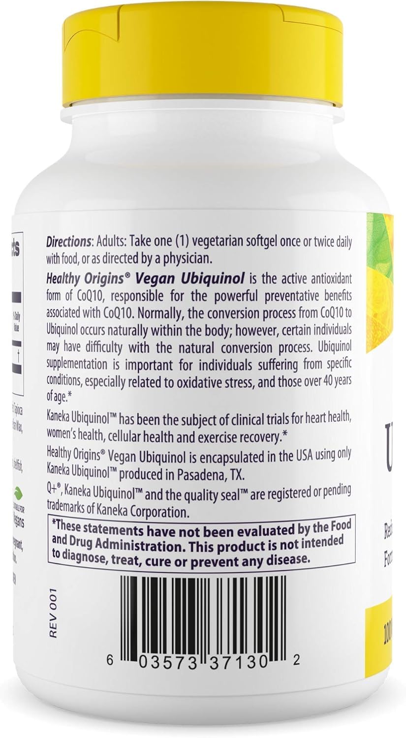 Front view of Healthy Origins vegan ubiquinol bottle