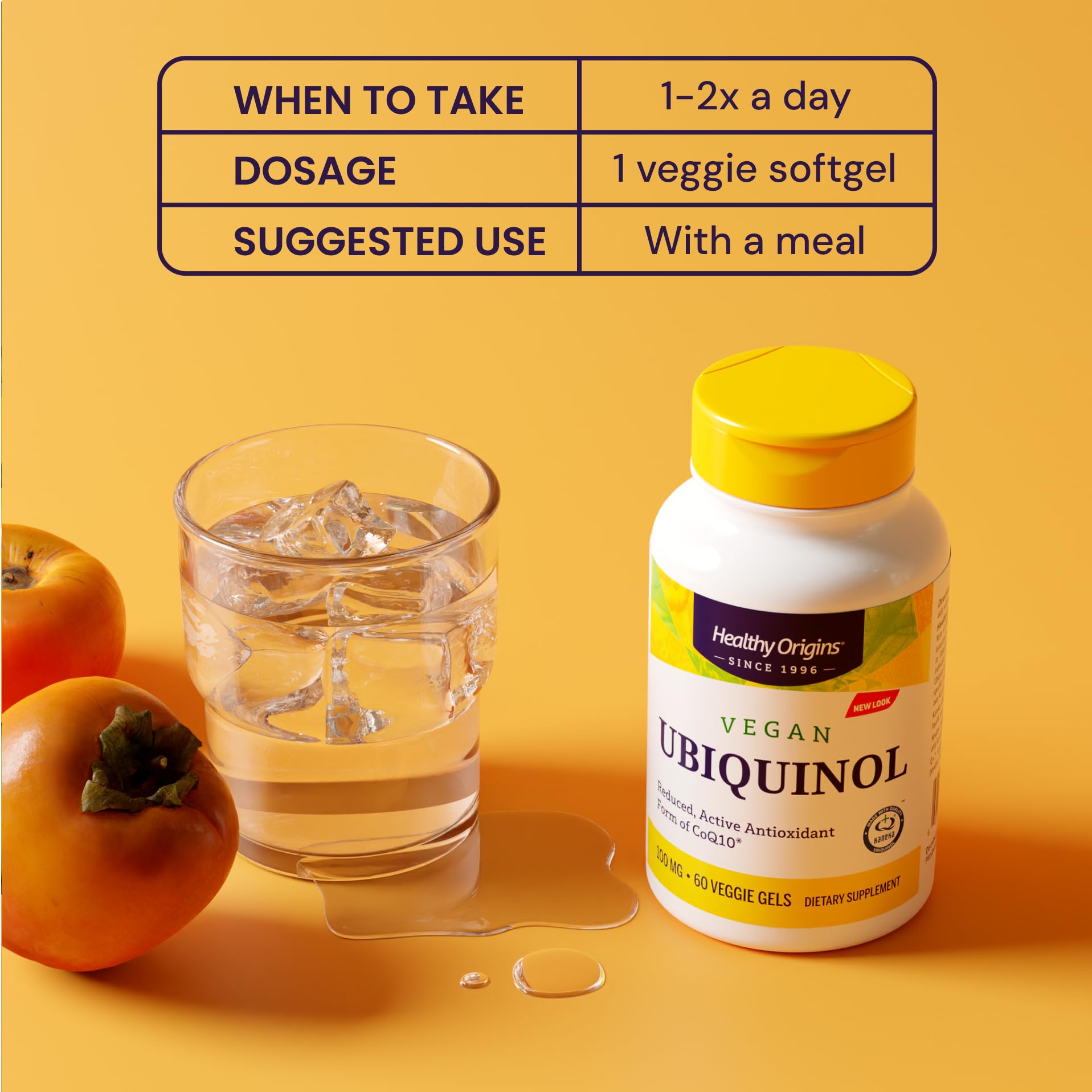 Nutrition facts panel of vegan ubiquinol supplement