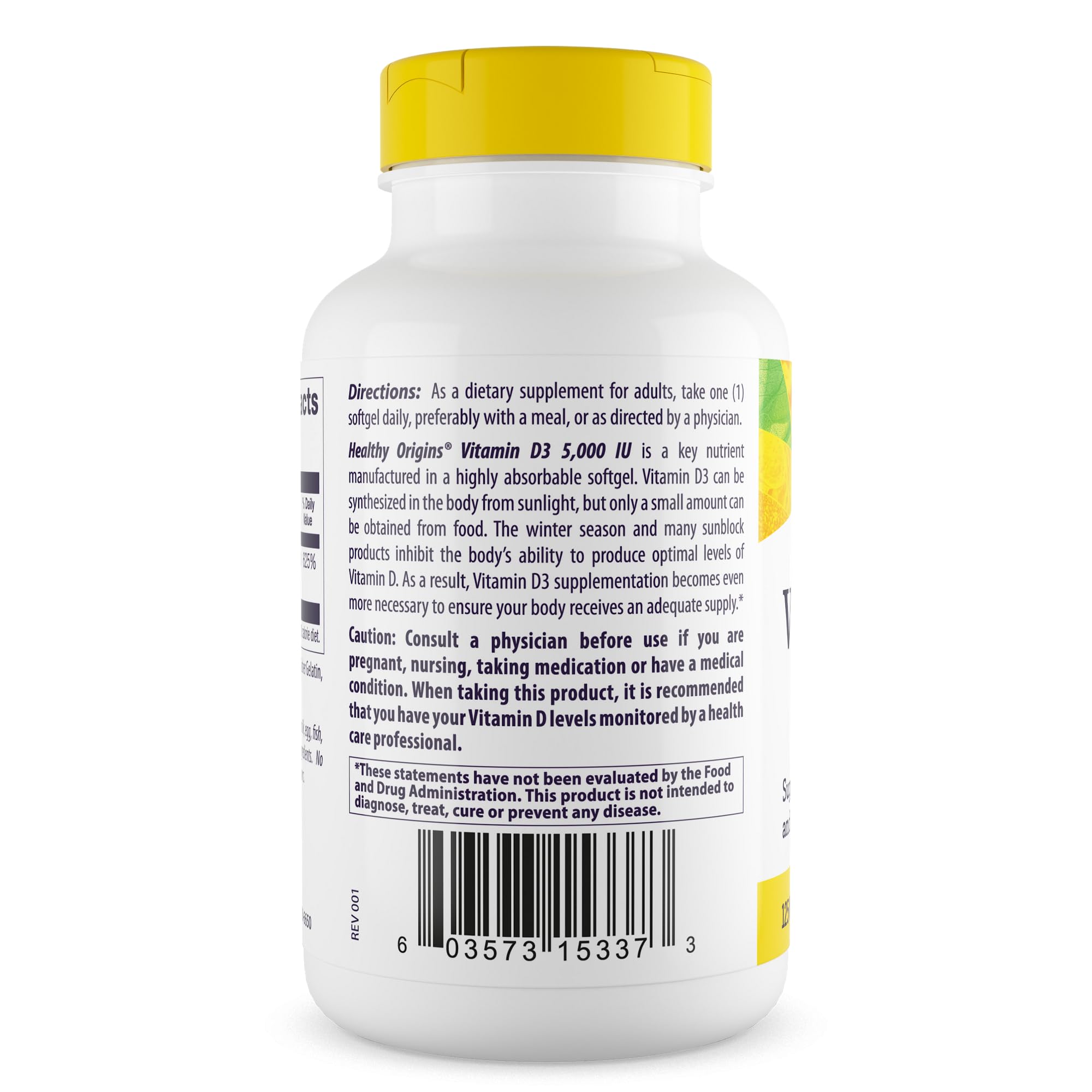 Close-up of a single Vitamin D3 5,000 IU softgel