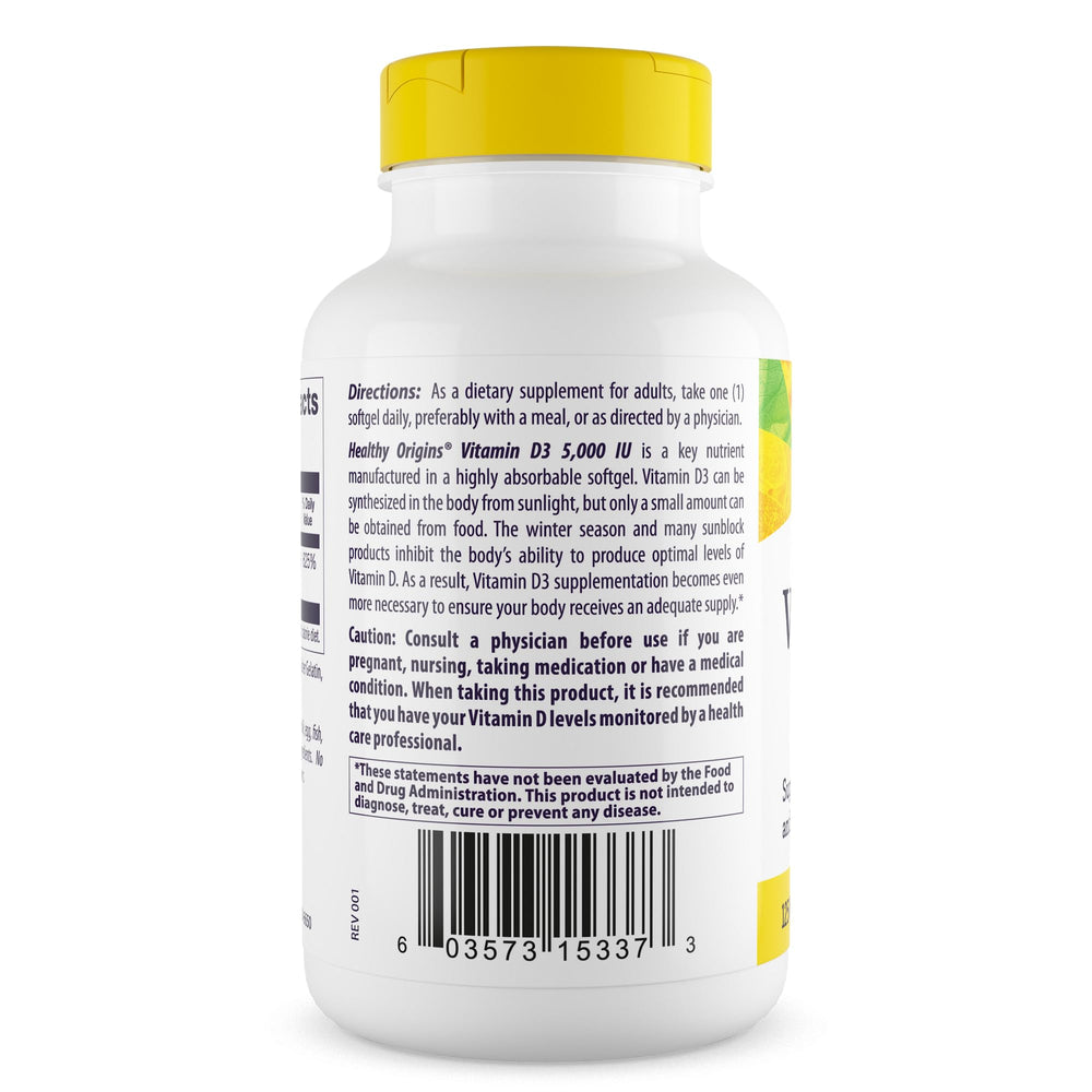Close-up of a single Vitamin D3 5,000 IU softgel