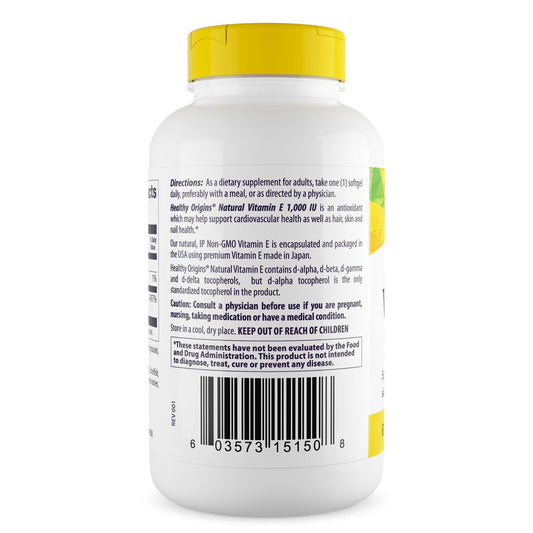 Vitamin E 1000 IU label showing natural mixed tocopherols
