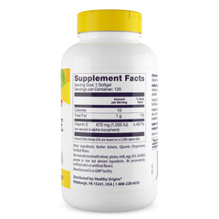 Gluten-free and Non-GMO claim icon on Vitamin E packaging