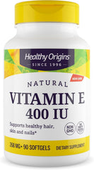 Front view of Healthy Origins Vitamin E 400 IU bottle