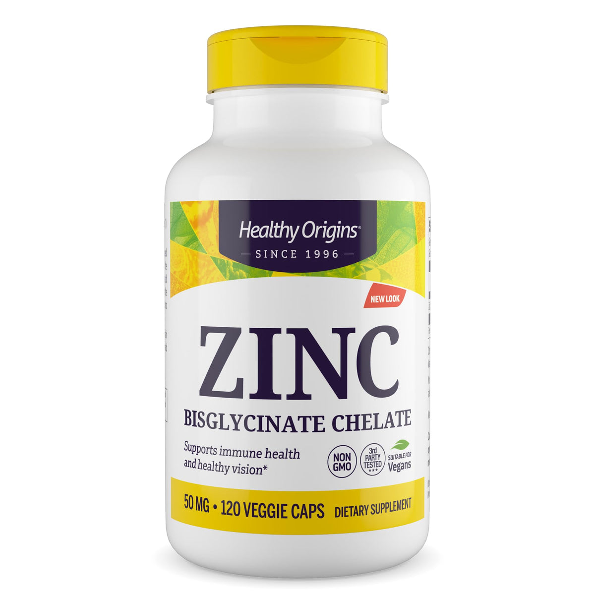 Bottle of Healthy Origins Zinc Bisglycinate Chelate 50 mg, 120 veggie caps