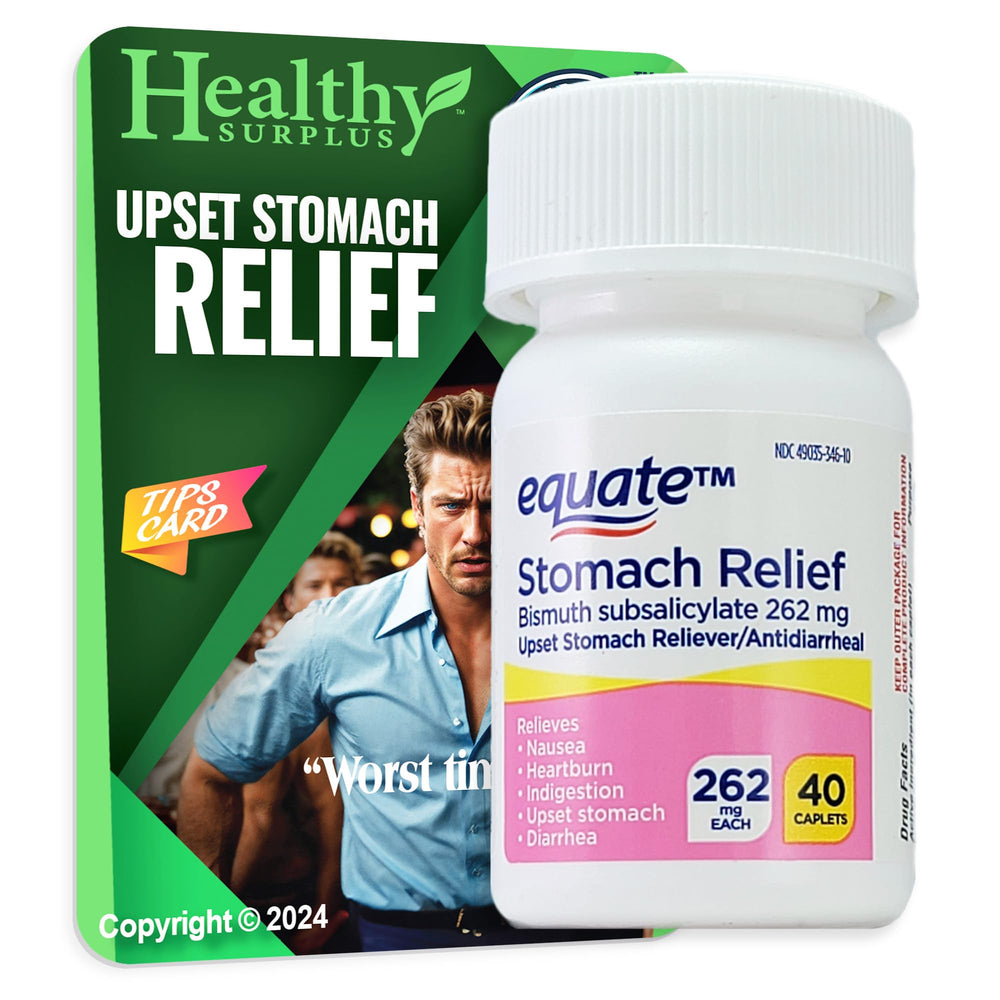 Healthy Surplus stomach relief bottle front view for on-the-go digestive comfort.