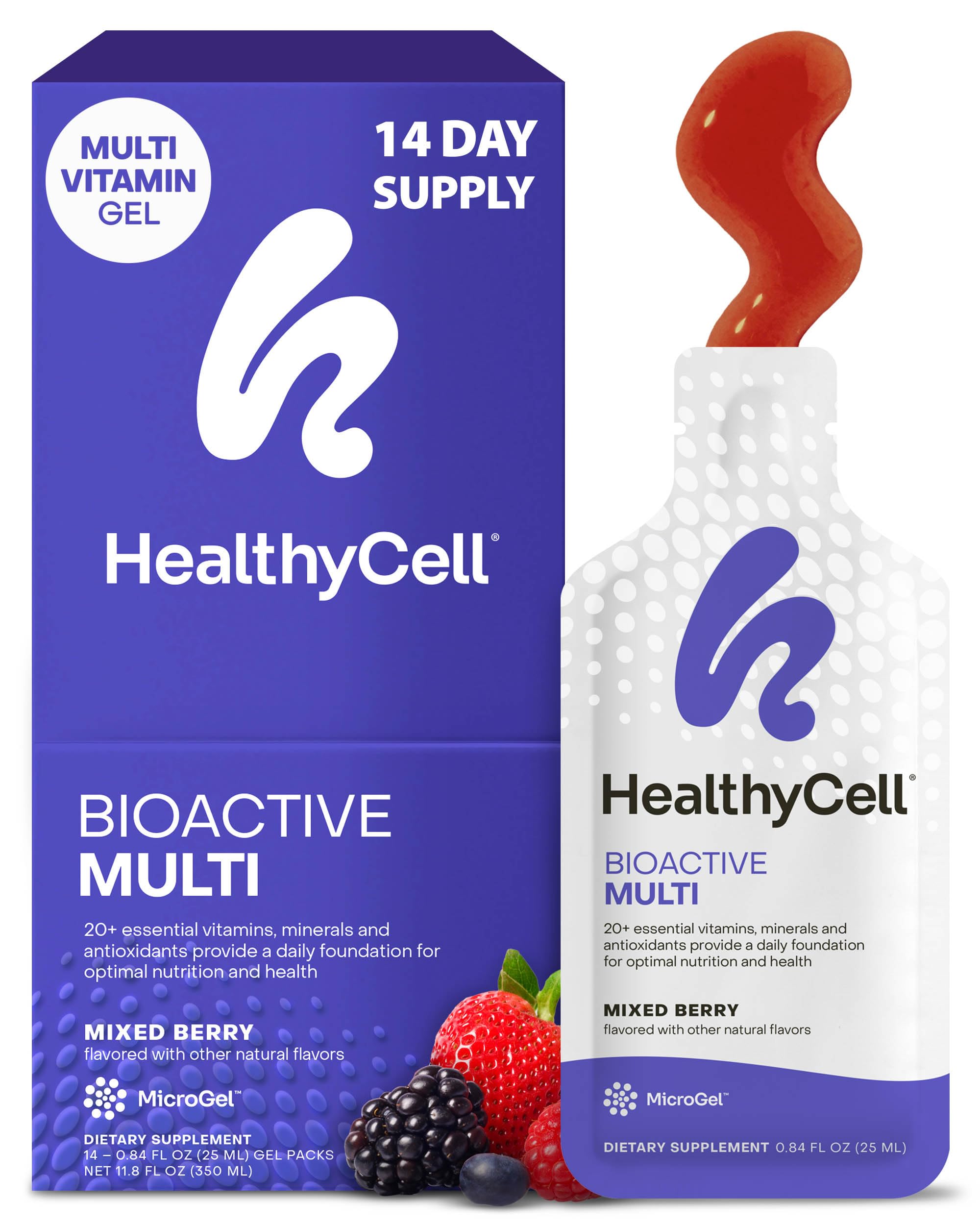 HealthyCell Bioactive Daily Liquid Multivitamin microgel gel packs close-up