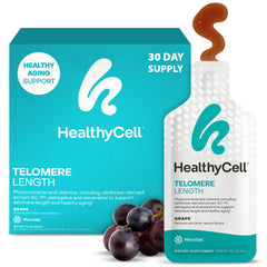 HealthyCell Telomere Length Supplement grape-flavored gel packs – front view