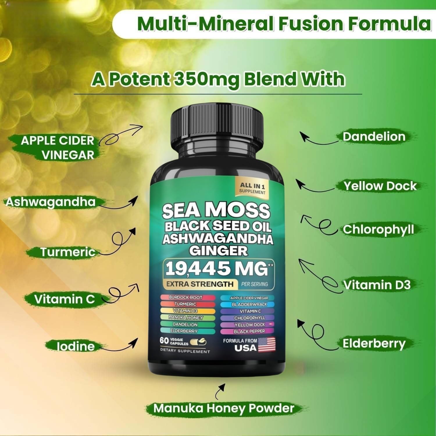 Dandelion, yellow dock and iodine/chlorophyll related capsules