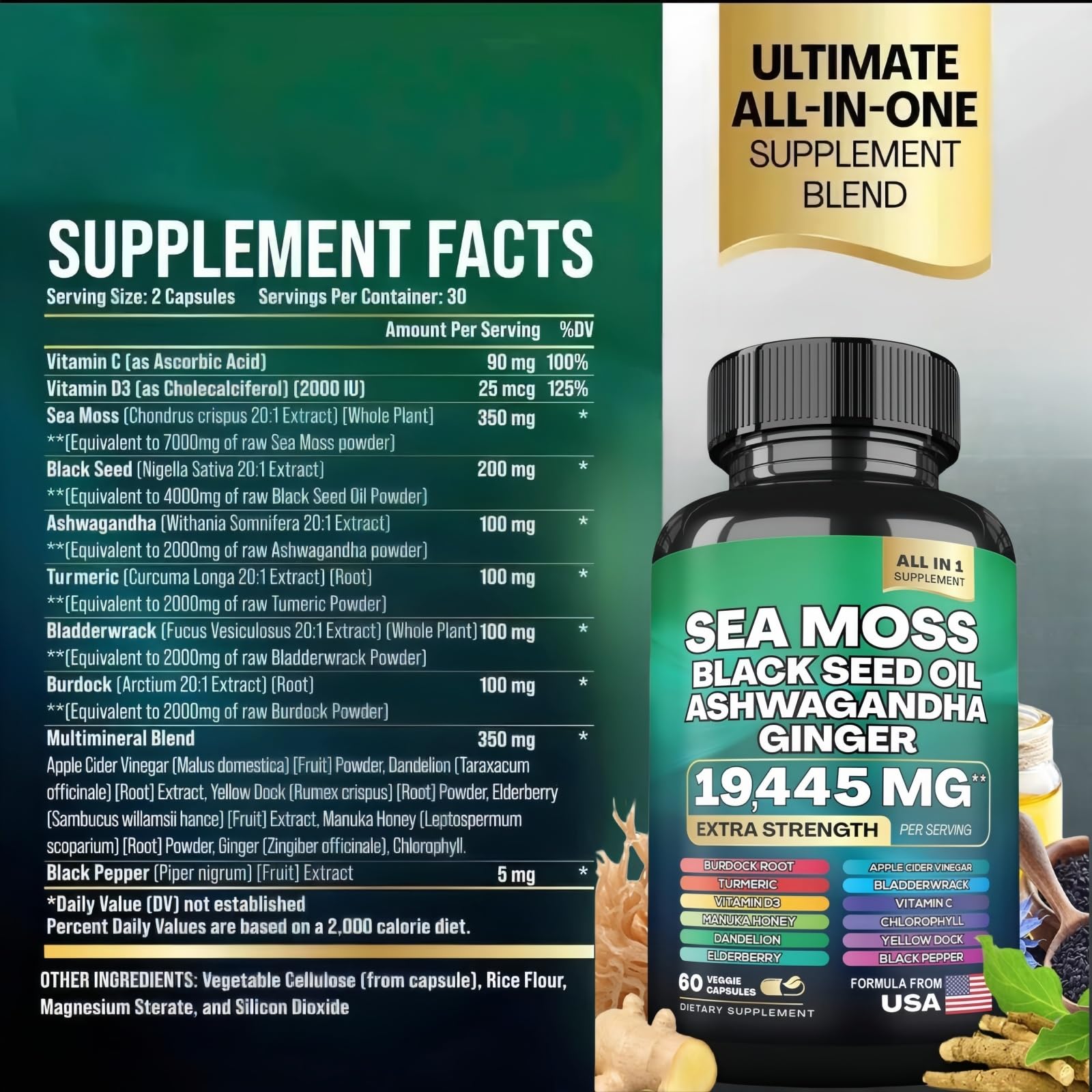 Vitamin C, D3 and Elderberry blend capsules