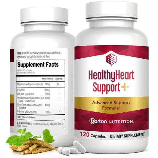 HealthyHeart Support+ bottle and capsules