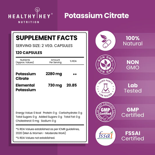 Close-up of HealthyHey Potassium Citrate 730 mg bottle