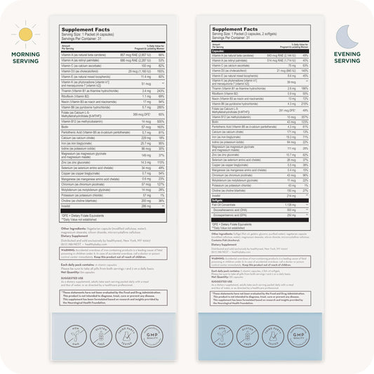Second-trimester prenatal vitamin packaging showing AM/PM packs