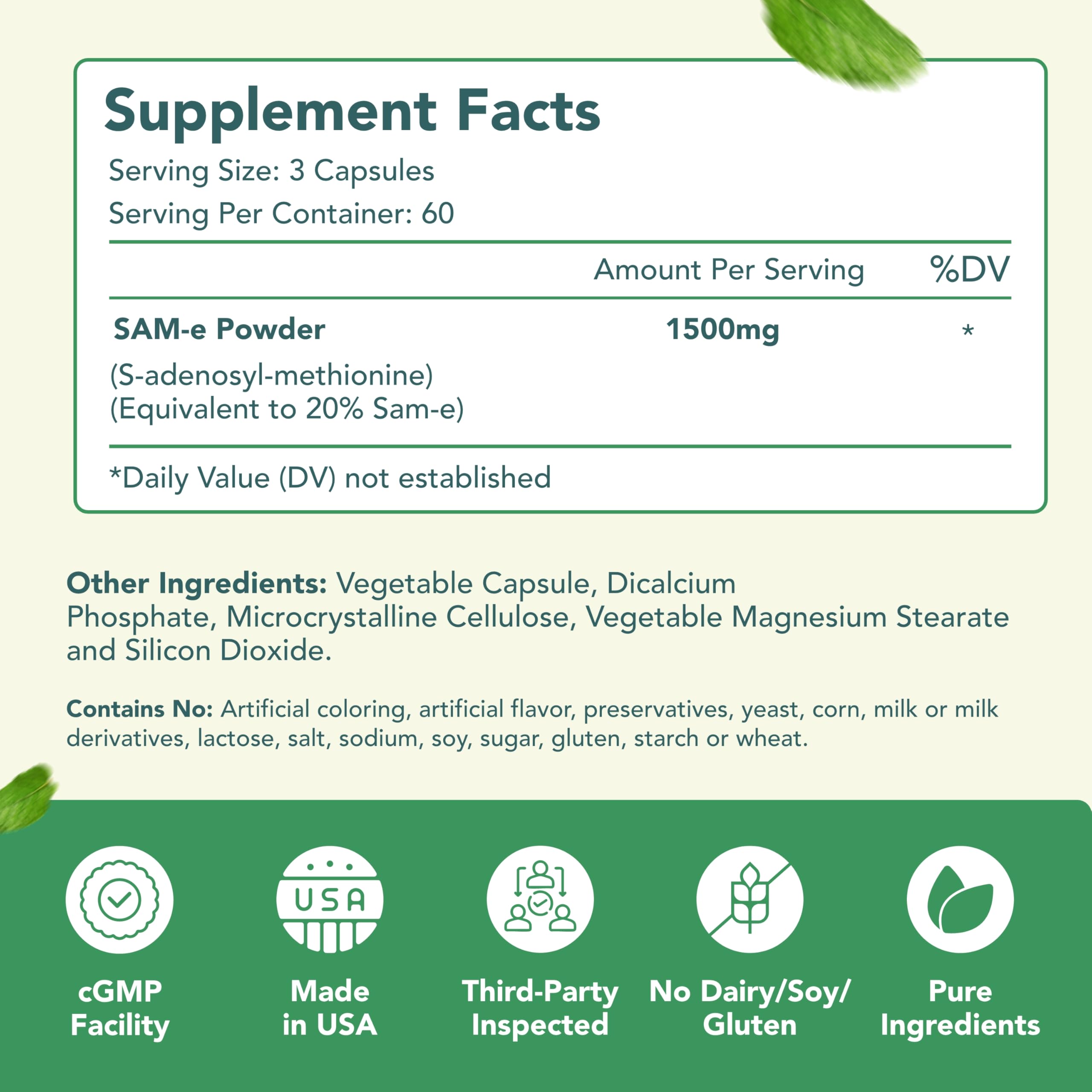 Close-up of HealthyWayRx SAM-e 1500mg bottle label