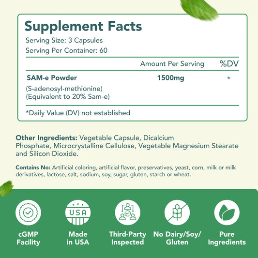 Close-up of HealthyWayRx SAM-e 1500mg bottle label