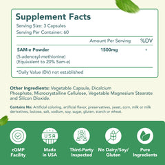 Close-up of HealthyWayRx SAM-e 1500mg bottle label