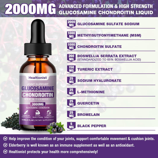 Healtionist 2-Pack Glucosamine Chondroitin MSM Liquid Drops back panel