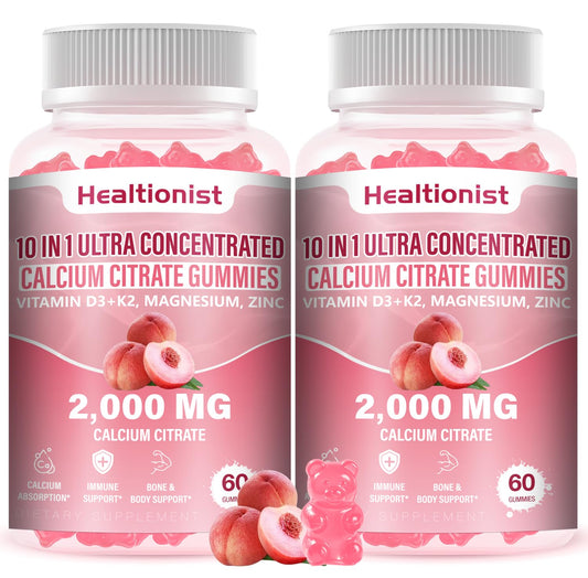 Healtionist 2000mg calcium citrate gummies bottle peach flavor