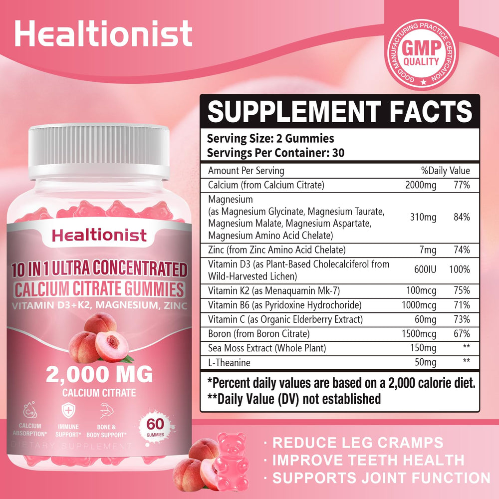 Close-up of peach-flavored Healtionist gummies