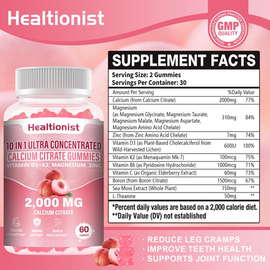 Close-up of peach-flavored Healtionist gummies