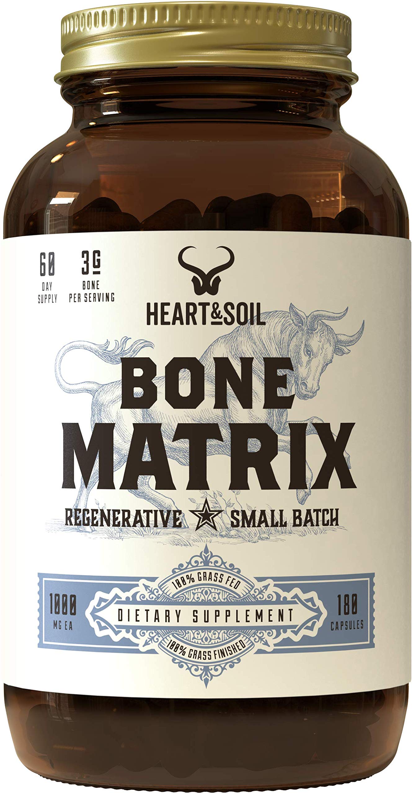 Heart & Soil Bone Matrix bottle front view for daily joint support.