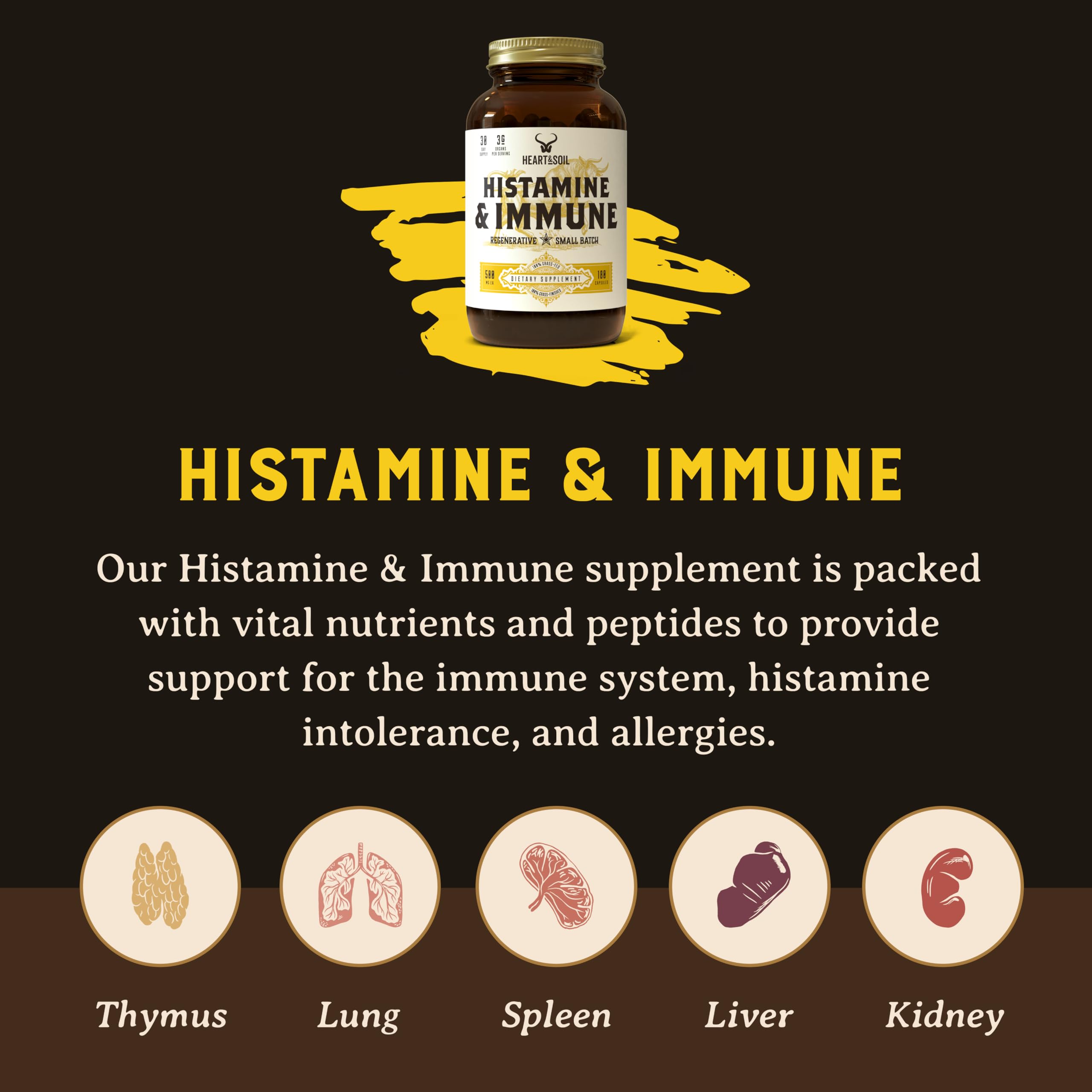 Product label for Heart & Soil Histamine & Immune Support
