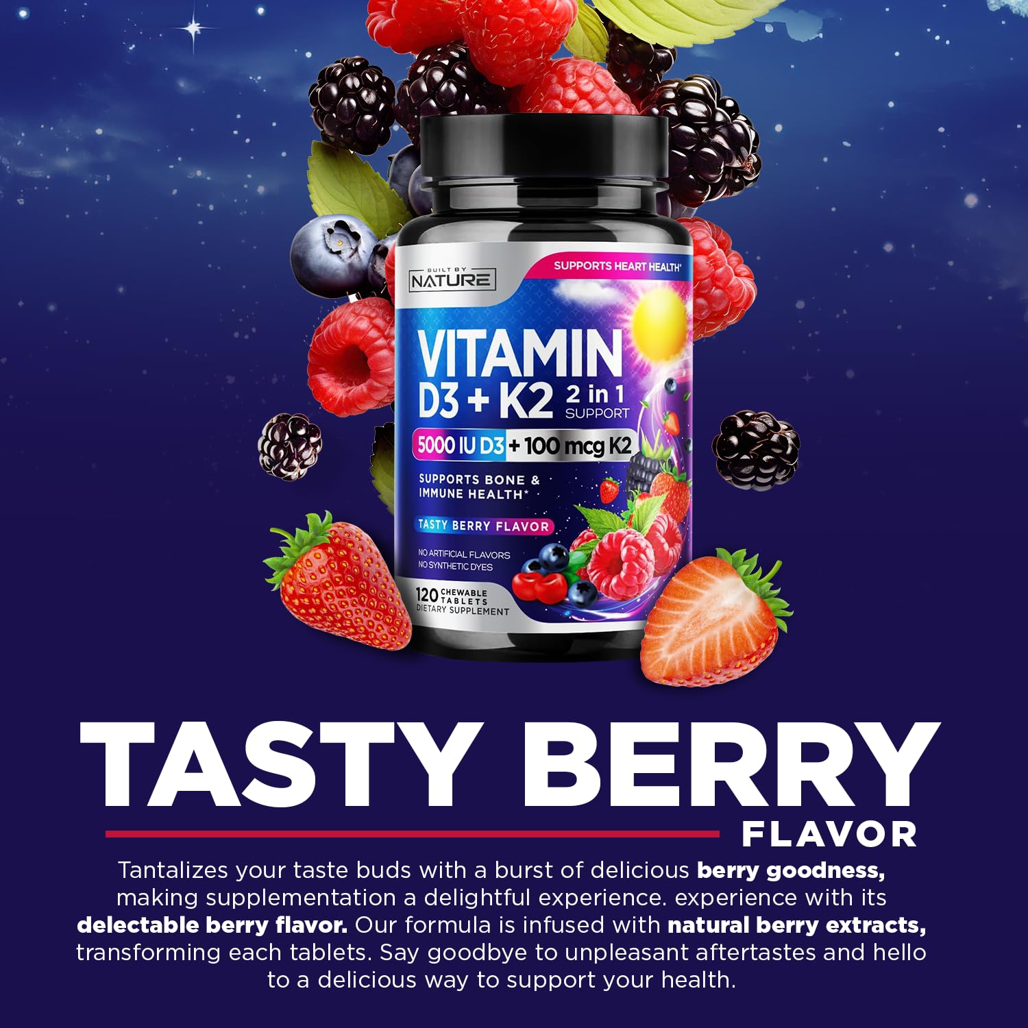Supports heart and bone health with D3 and K2 MK-7 chewable