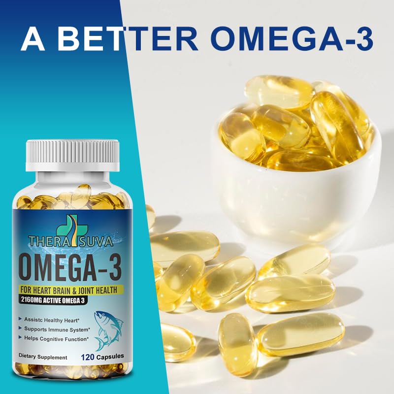 Illustration of heart and brain health with omega-3 bottle