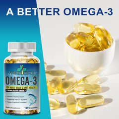 Illustration of heart and brain health with omega-3 bottle