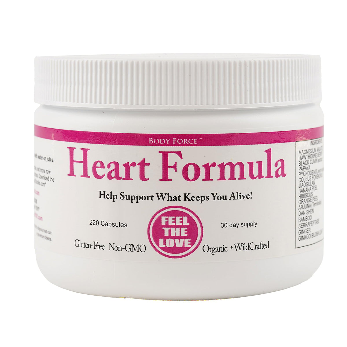 HeartCare Blend bottle surrounded by plant-based ingredients