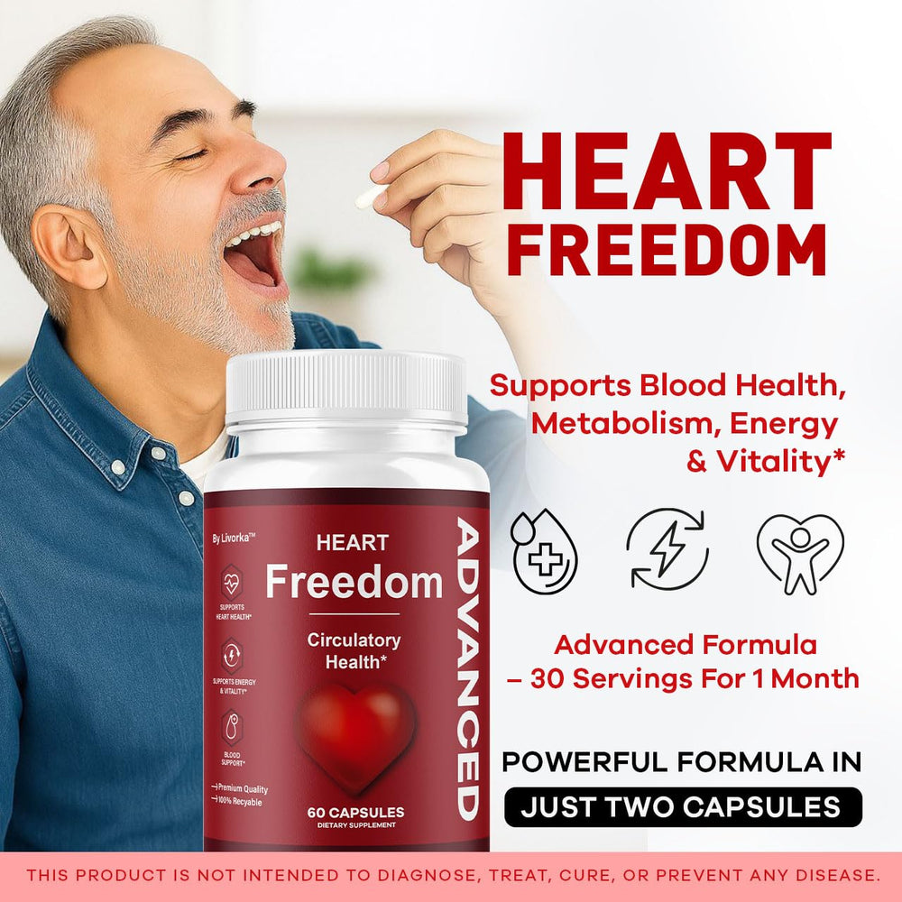 Heart Freedom capsules spilled next to bottle