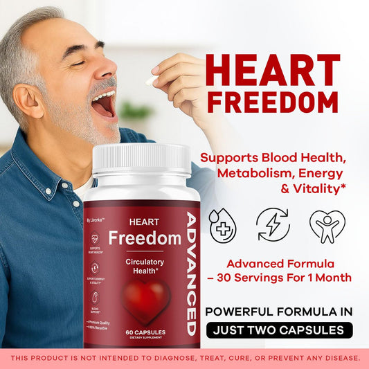 Heart Freedom capsules spilled next to bottle