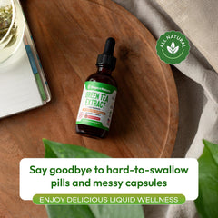 Concept image of heart health support with green tea drops