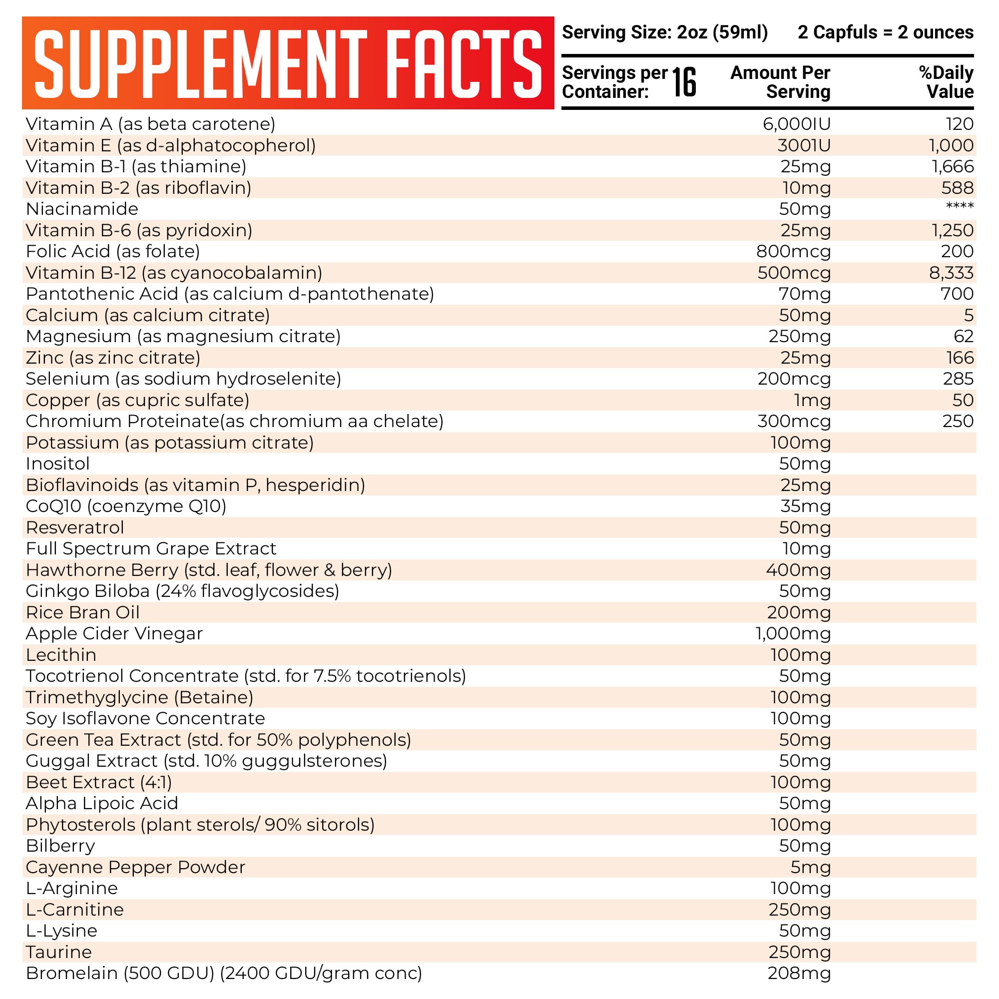 Ingredient panel showing 40 nutrients