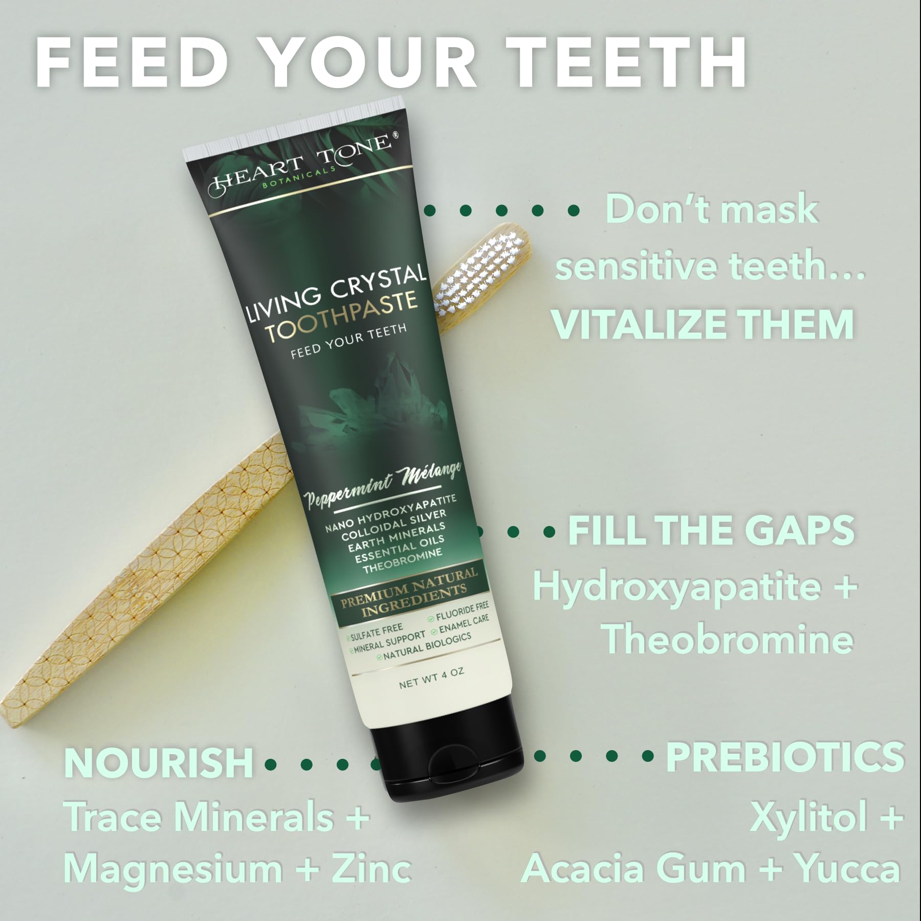 Person brushing teeth with Heart Tone Botanicals toothpaste