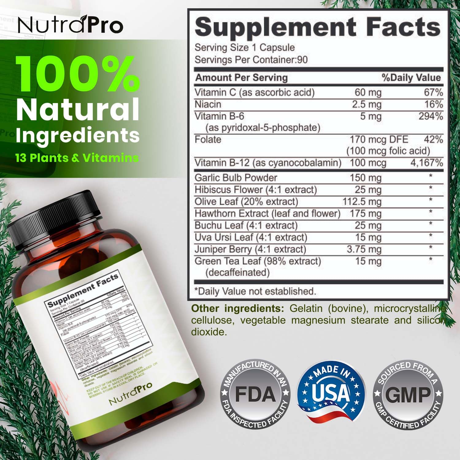 Vitamins and herbal ingredients for blood pressure and heart health