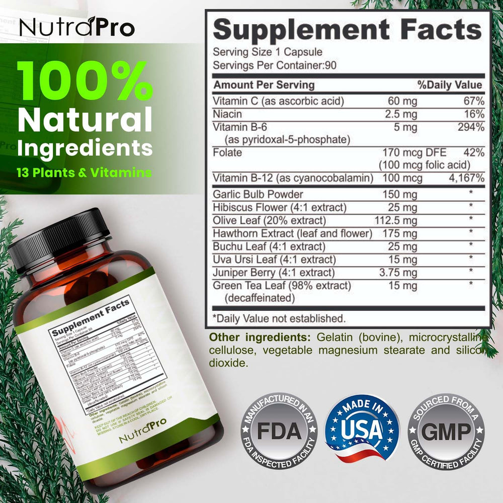 Vitamins and herbal ingredients for blood pressure and heart health