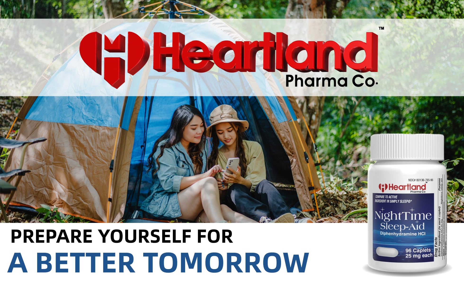 Packaging for Heartland Pharma Diphenhydramine 25mg 96-count